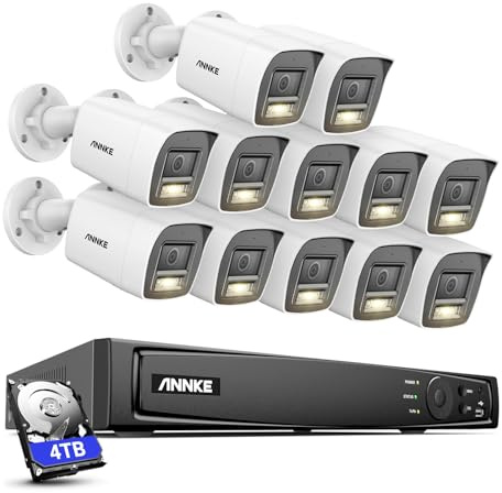 ANNKE H1200 12MP Überwachungskamera Set Aussen, 12X 12MP PoE IP Outdoor Kamera mit Personenerkennung und Fahrzeugerkennung, 16CH 4TB HDD NVR für 24/7 Videoüberwachung