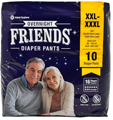 Friends Overnight Maxiumum Absorbency Disposable Pull-Up Unisex Incontinence Pants XXL (34-65inch) - 10 Protective Pants