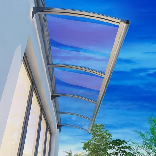 Vordach für Haustür,Haustürvordach Pultvordach aus 2.5mm Dicke Transparentes Polycarbonat,Schallschutz Regenschutz Türdach Pultbogenvordach,Wandhalterung Aluminium (80x80cm/32x32)