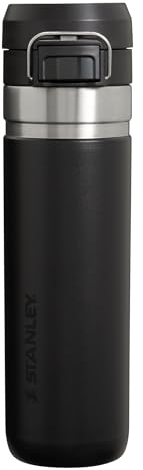 Stanley Quick Flip GO Water Bottle 24 OZ | Push Button Lid | Leakproof & Packable for Travel & Sports | Insulated Stainless Steel | BPA-Free | Black 2.0