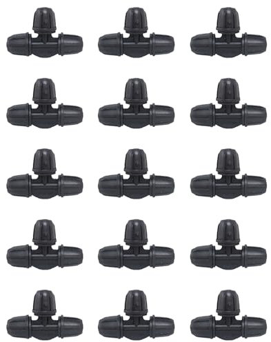 iBamso Lot de 15 connecteurs de barre d'irrigation goutte à goutte - Pièces en T avec verrouillage pour tuyau de 1/4 (4/7 mm) - Connecteurs de qualité pour jardin, pelouse