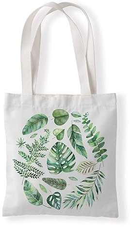 Tote Bag Hojas De Palma Verdes Bolsa de Tela Algodón y Cáñamo Bolsas de Tela para Pintar Gran Capacidad Bolsa Tela Plegable Bolso Tela Duradero Totebag Reutilizable Bolsos de Tela 30x40cm/2 Pcs