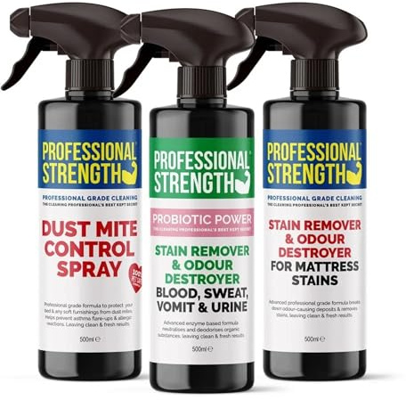 Professional Strength Mattress Cleaning Care Pack - 3 x 500 ml Multi-pack - Contains Mattress Stain Remover, Dust Mite Killer & Dried-In Stain Remover- Keep Mattresses Fresh, Clean and Allergen -Free