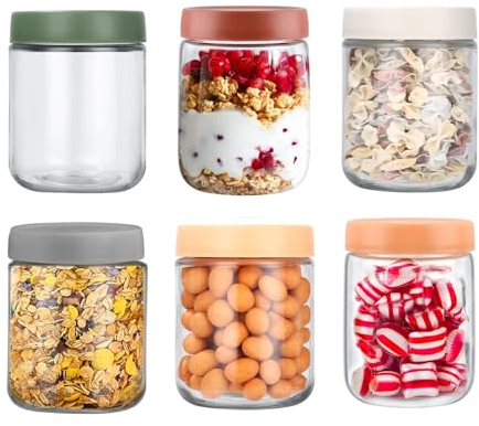 VBNZBK Einmachgläser mit Schraubdeckel 500 ml, 6 Stück Overnight Oats Gläser, Einmachglas mit Deckel, Marmeladengläser Glasbehälter für Salat Joghurt Pudding Chutney Marmelade, Meal Prep Gläser