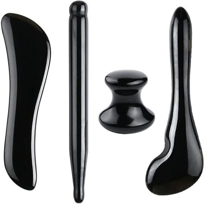 Stein Guasha Massage Gouache Schaber for Gesicht Jade Roller Massagegerät Set Schwarzer Obsidian Gua Sha Brett Gesichtspflege Werkzeug(Type 2)