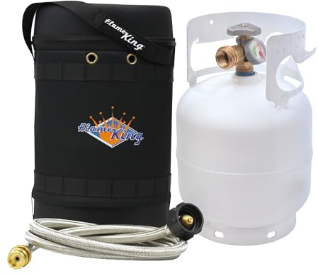 Flame King Gas Hauler Pro Kit - Insulated Protective Carry Case, 5LB Propane Tank with Built-in Gauge and 5-FT Adapter Hose for Camping and Outdoor Adventures