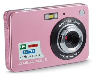 Appareil Photo Numérique 4K,1080P FHD 44MP avec écran LCD 2.7,Appareil Photo Compact Portable avec Dragonne et Sac pour Enfants Adolescents étudiants Débutants (Rose)