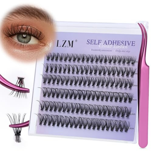 LZM Selbstklebende Wimpern D Curl 8-14mm Wimpern Mit Pinzette (30P) | Lash Extension Set wimpern selbstklebend Ohne Kleber Natürliche press on lashes