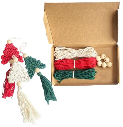 QTFYE Makramee-Weihnachtsschmuck-Sets – Handgefertigtes Makramee-Ornament-Set für Weihnachten | Baumwollseil-Weberei-Weihnachtsbaummaterial | Baumschmuck Makramee Kit | Einfaches Weihnachtshandwerk