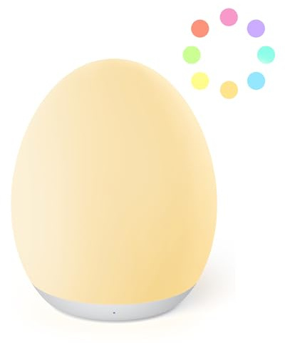 sympa Nachtlicht Kinder, Baby Stilllicht Dimmbar mit 8 Farbwechsel, 1H Timer, Speicherfunktion, Typ C Ladeanschluss Silikon LED Nachttischlampe Ei zum Stillen Schlafen