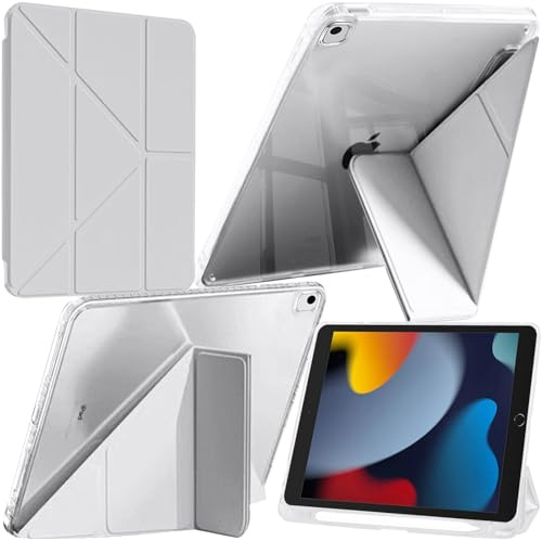 Funda Compatible con iPad 10,2 Pulgadas (9.a/8.a/7.a Generación, 2021/2020/2019) / iPad Air 10.5 2019 / iPad Pro 10.5 2017 con Portalápiz, 6 en 1 Soporte, Auto-Sueño/Estela, Gris