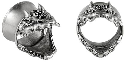 Mesnt Flesh Tunnel Plugs Ohr Piercing Schmuck25mm, 2PCS Kupfer Vintage Drachenkopf Ohr Expander Ohr Piercing, Silber