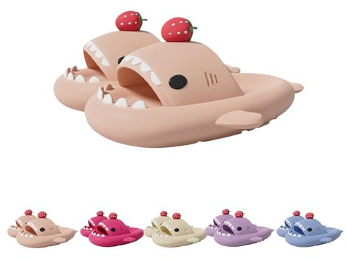 Generisk jordgubbshark glider, moln halkfri öppen tådel, tjock sula, mjuka strand-haj-tofflor, strandskor, rosa, 38/39 EU