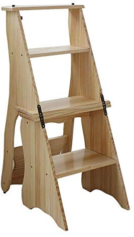 Klapphocker, 5 Stufen, Holzleiter, Mehrzweck, tragbar, Treppenhaus, sicher, stabil, rutschfest, leicht, Aufbewahrung, Bibliothek, Fußhocker/Holzfarbe