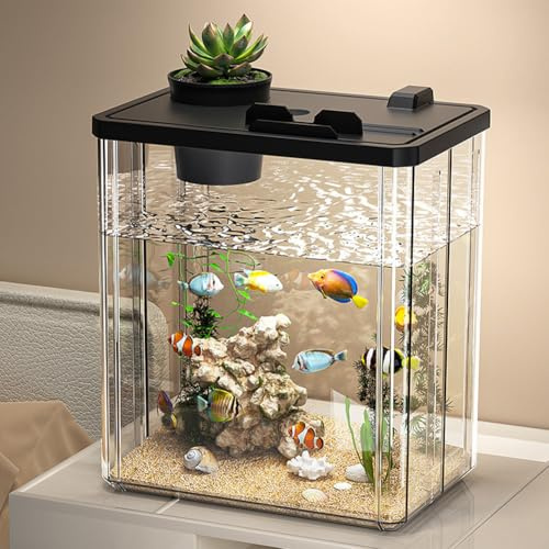 CachpibAquarium Komplettes Set, Fischtank mit LED-Beleuchtung und Pumpe, Mini Desktop Acryl-Aquarium Starter Kit für Haus und Büro