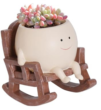 Resin Rocking Chair Face Planter Funny Succulent Pots with Drainage Hole | Small Smiley Face Plant Pot for Indoor and Outdoor, Ideal Gift for Mother's Day, Planter lovers, Home Decors, Garden, Office