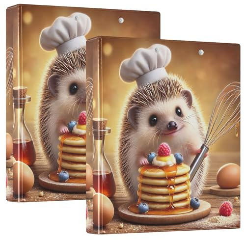 Funny Igel-Pfannkuchen-Koch-Ordner, 3,8 cm, 3 Ringe für 200 Blatt, moderne Portfolio-Ordner, runder Ring, robuster Ordner, 31,5 x 27 x 6 cm, 1 Stück
