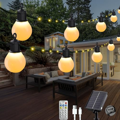 Tacobey Solar Lichterkette Außen Warmweiß Mit 16 G50 Glühbirnen - USB/Solarbetrieben, 8M 80 LED Solarlichterkette Aussen Garten, 8 Mode, Wetterfest, für Outdoor Garten Terrasse Balkon Deko