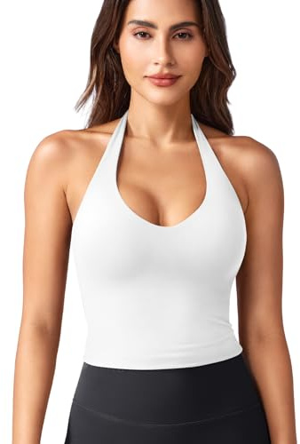 ZAAYO Hållare Neckline linne dam djup V sport topp damer sexig crop top | Vadderad, rygglös, gå ut, träning, ärmlös, sommartoppar, bh-topp, gym topp