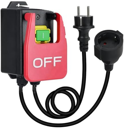 Gokelomg 220V Einphasiger Ein-/Ausschalter, Sicherheitsschalter, Nullspannungsschalter mit Steckdose, Not-Aus-Schalter EU-Stecker
