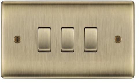 BG Antique Brass 3 Gang Light Switch in Double Format Custom Grid​