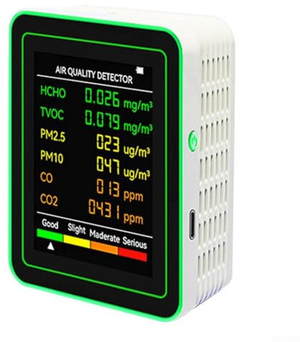 Détecteur de dioxyde de carbone 6 en 1, compteur de qualité de l'air, avec écran LED, moniteur portable, pour la maison, le bureau, l'école, l'hôpital, testeur PM2.5 TVOC HCHO (blanc)