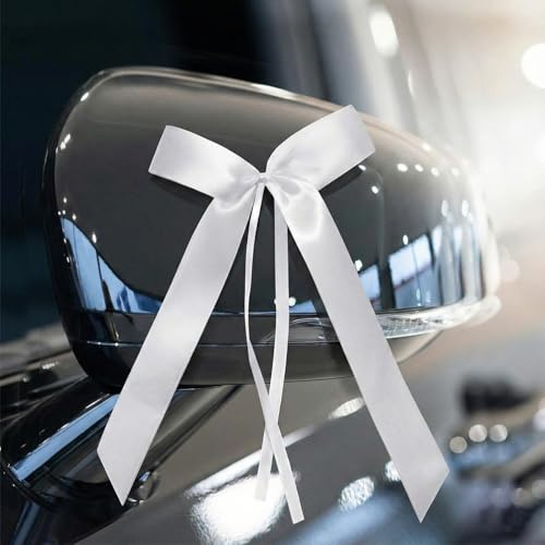 Autoschmuck Hochzeit 20 Stück Hochzeitsschleifen, für Hochzeitsdeko Autoschmuck Handgemacht Satinband, weiße Schleifen Hochzeit perfekt geeignet als Hochzeit-Autoschleifen oder Gastgeschenk Hochzeit