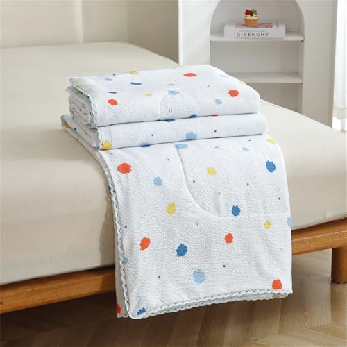 Mateju Edredón Ligero de Verano Acolchado Seersucker, Primavera Verano Reversible Ropa de Cama de Microfibra Ultrasuave Edredón Transpirable Colchas Bouti Cama 90/105 (Lunares,200 * 230cm)