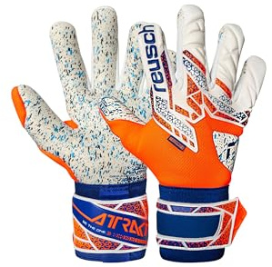Reusch Attrakt Fusion griffige und atmungsaktive Torwarthandschuhe Herren und Frauen Fußballhandschuhe für Erwachsene geeignet für alle Wetterbedingungen und Spielfeldoberflächen, orange-blau, 7,5