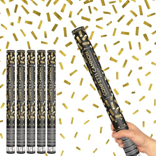 Gold Metallic Large Confetti Cannon 60cm – Pack of 5 – Party Poppers Party Confetti Popper Shooter for Weddings, Birthdays, Celebrations & Events