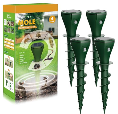 Shiptree Anti Taupe Solaire 4 Pièces, Répulsif Taupe Vibration et Ultrasons, Efficace Contre Les Taupes, Les Campagnols, Les Souris, Les Serpent, Ainsi Que Les Rongeurs de Jardin