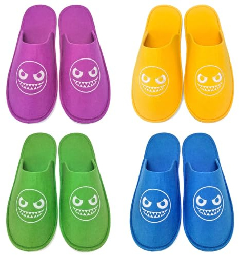 GURGER Unisex gästtofflor set med tecknade broderi, tvättbara halkfria, högkvalitativa gästtofflor i filt, Färgglatt set om 4, 36/47 EU