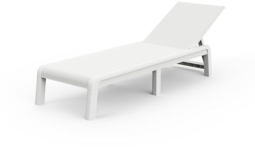 Keter Palma Lettino Prendisole Pieghevole da Esterno, Ideale per Giardino e Terrazzo, 187,5x58x29H cm, Colore Bianco