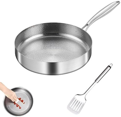 WANWEN Padella in Titanio Plateful, Padella Martellato Antiaderente con Coperchio, Pan Titanio Puro per Cucinare, Pan Antiaderenti in Martellato Pro, per Ogni Piano Cottura (no lid,24cm)