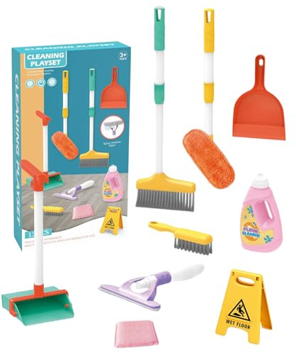 Ensemble de jouets de nettoyage pour enfants, ensemble nettoyage éducatif pour tout-petits adapté aux enfants, comprenant un balai à franges et une pelle à poussière, des jouets et des jeux pou