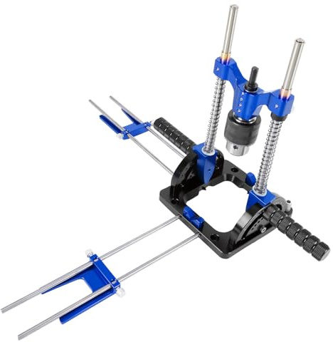 Portable Drill Guide, Multi Angle Drill Guide 0° to 60° Precision Drills Stand with Chuck and Protractor Scal for 1.5-13mm Power Drills for Flat and Round Workpieces (Enlarged Base)