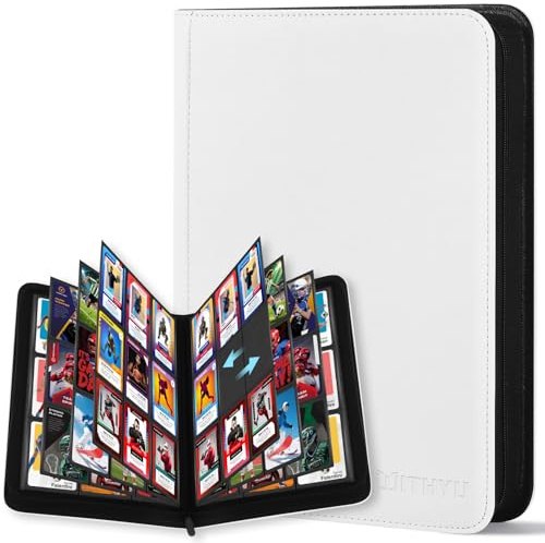 WITHYU 9 Álbum Coleccionista para Cartas - Capacidad 540 Cartas, Portacartas Impermeable y Antigolpes con Carga Lateral para TCG/Juegos/Deportes, Diseño Sin Anillas y Cremallera (Blanco)