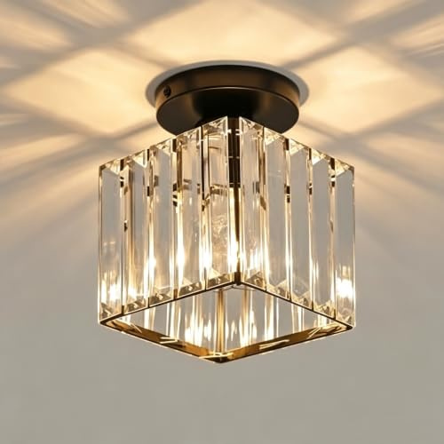 Comely Lampadario Cristallo Nero E27 Soffitto Moderno, Quadrato Lampadario | E27 Metallo Plafoniera per Camera da Letto Soggiorno Cucina Ingresso Sala da Pranzo