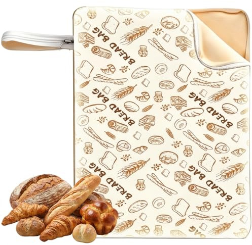 1 Beeswax Bread Bag, Large Bread Storage for Homemade Bread, Reusable Beeswax Bags for Sourdough and Artisan Loaves, Double Layer Design with L-Shaped Zipper, 32 x 43 cm Kitchen Storage Solution