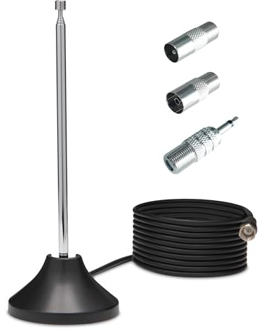 TechniSat DIGIFLEX TT7 – Passiv inomhusantenn för DVB-T2 HD, DAB+, FM, stavantenn för inomhusbruk, 3 m koaxialkabel med F-kontakt, 75 ohm impeddans, antenn för TV-mottagarradio, svart