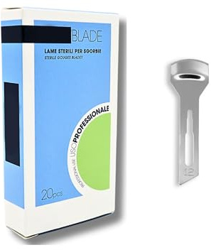 Lame sgorbie per pedicure professionali N° 12 conf. 20 pz, Rimuove calli, duroni e occhio di pernice, Lame Monouso in Acciaio Inox temprato, Sterili