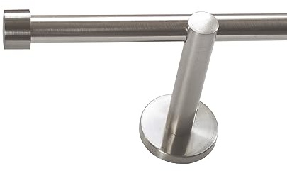 BASIT Gardinenstange Edelstahllook 16mm 1-läufig Wand 140cm lang H12 | Gardinenstangenset einläufig Wandmontage Metall Vorhangstange Wandhalterung 120-600cm wählbar Kappe E16