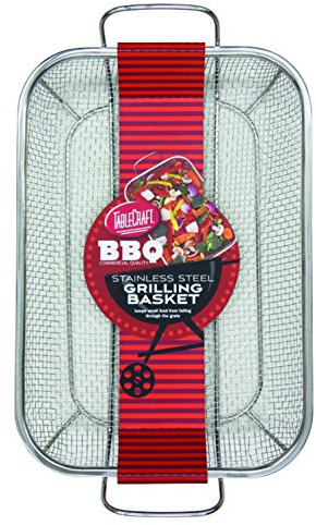 TableCraft BBQ Rectangular Grilling Basket with Handle, Silver, Medium