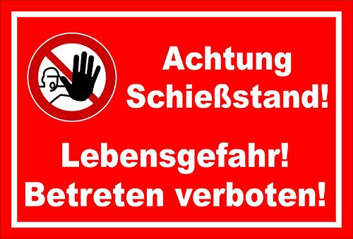 Melis-Folienwerkstatt Aufkleber - Achtung Schießstand! - Lebensgefahr! Betreten verboten! - entspr. DIN ISO 7010 / ASR A1.3 – 60x40cm – S00356-021-D +++ in 20 Varianten erhältlich