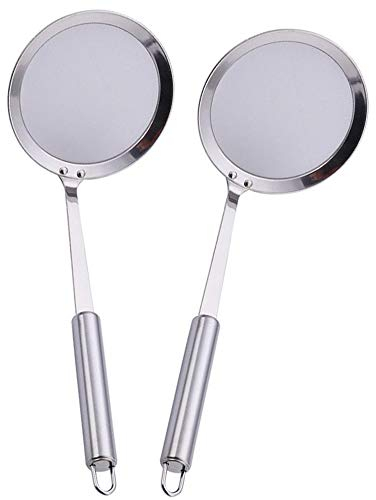 AIYoo 2 Pack Filter Spoon,Stainless Steel Fine Wire Mesh Oil Filter Deep Fat Fryer Skimmer Spoon Soup Residue Oil Strainer Colander Spoon Non-Slip Lightweight Kitchen Tool 12cm,4.7inch
