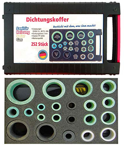 Qualitäts Dichtungskoffer | 252 Dichtungen | für Heizung Sanitär Solar überwiegend DVGW-, ELL-, W270- Zulassungen Airfit