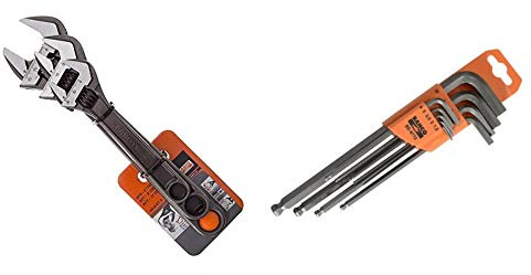 Bahco BHADJUST 3 ADJ3 Set of 3 Adjustable Wrenches (8070/8071 / 8072), Grey, 16 Degree Head Angle & 9770 BE-9770 1.5-10mm Hex Key Set