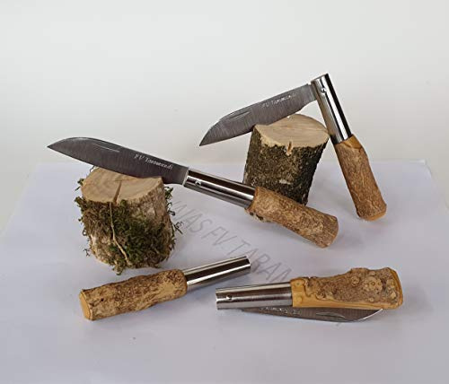 Navaja artesanal TARAMUNDI boj con corteza Caza, Pesca, Camping, Outdoor, Supervivencia y Bushcraft + Portabotellas de regalo