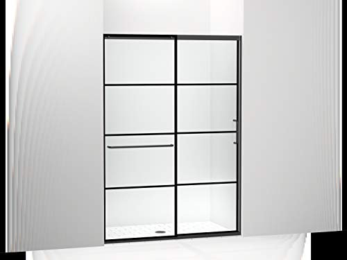 KOHLER Elate™ Duschschiebetür, hoch, 190 cm H x 137 cm B, mit schwerem 1,6 cm dickem, kristallklarem Glas mit rechteckigem Gittermuster