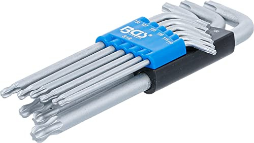 BGS 818 | Winkelschlüssel-Satz | T-Profil (für Torx) mit Kugelkopf | 9-tlg. | T10 - T50 | bis 25° schwenkbar | Chrom-Vanadium-Stahl (S2) | verchromt, matt | Klapphalter aus Kunststoff